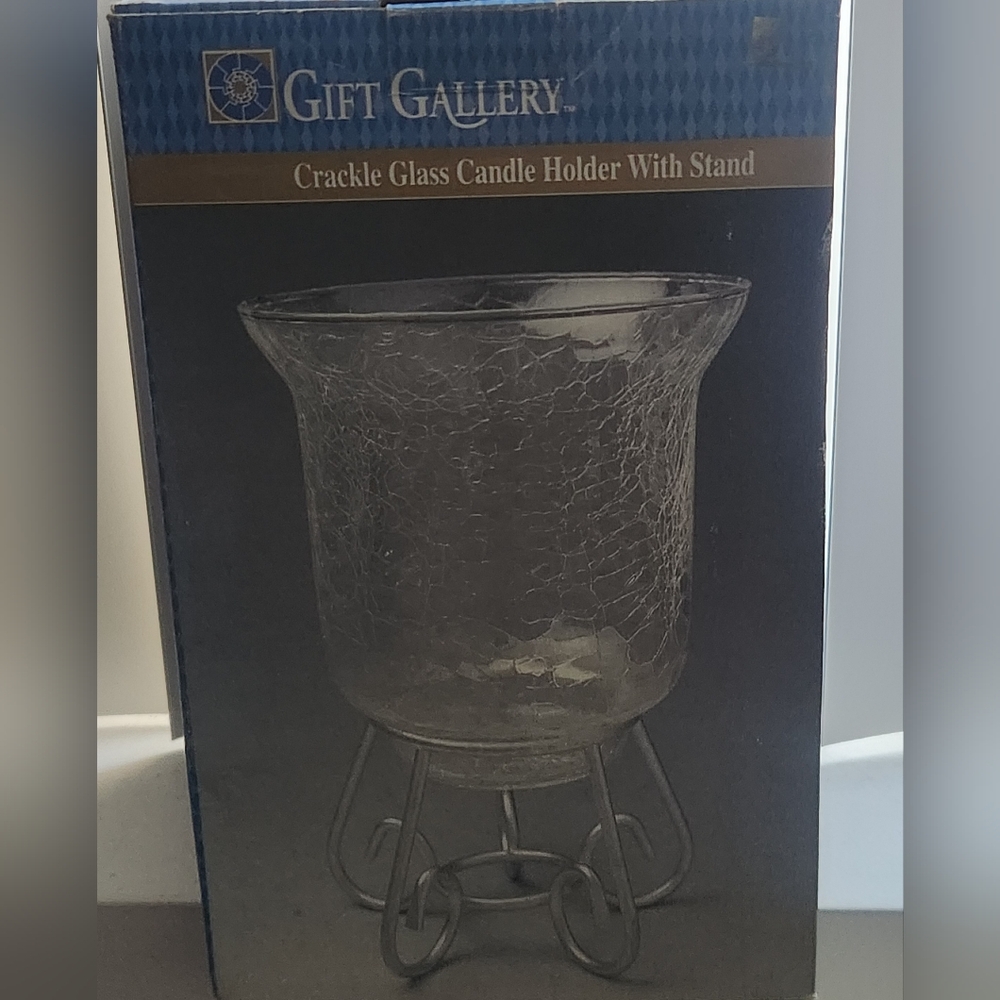 Crackle Glass Candle Holder With Stand GIFT GALLERY
